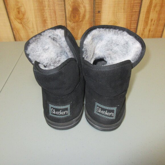 Skechers Womens Slipper Boots Memory Foam Faux Fur Ankle Black Gray inside Sz 8 - Picture 3 of 5